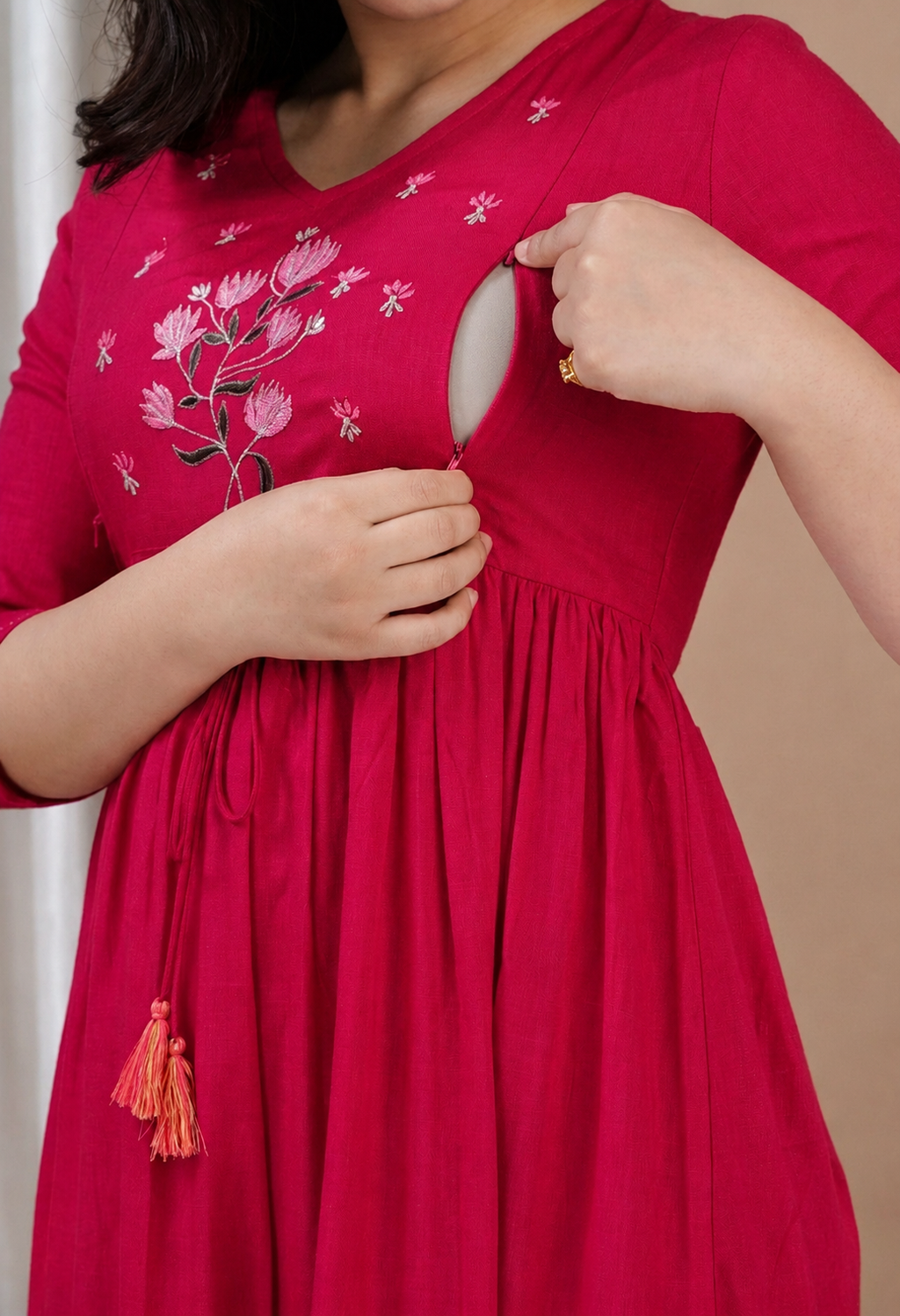 Pink feeding maternity kurti - maternity dress -Best Moms