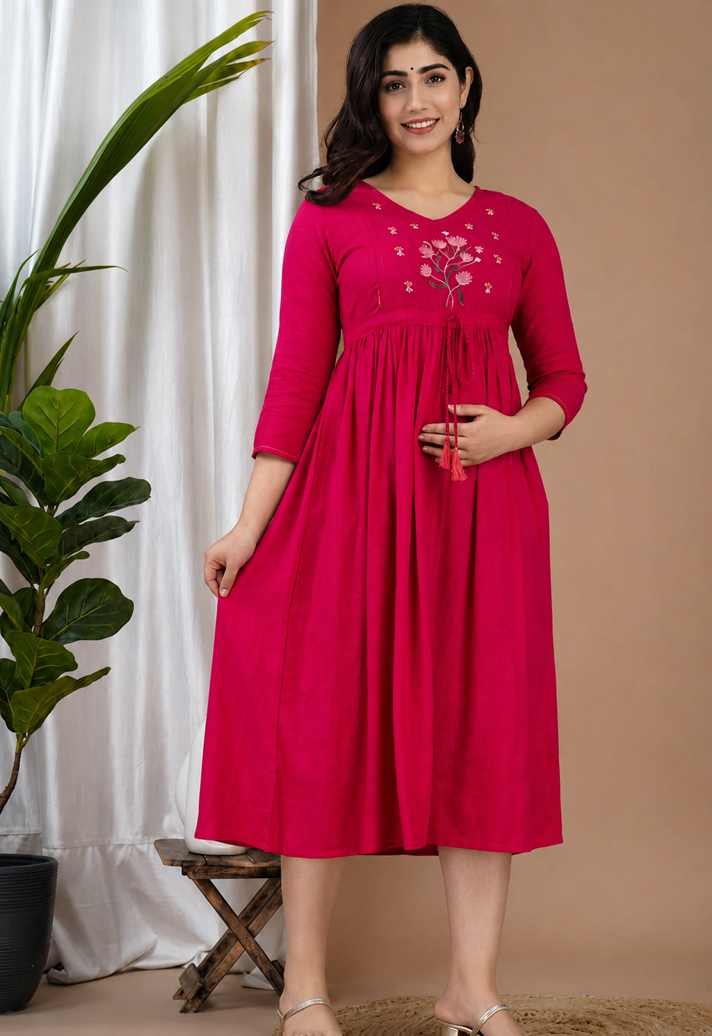 Pink feeding maternity kurti - maternity dress -Best Moms