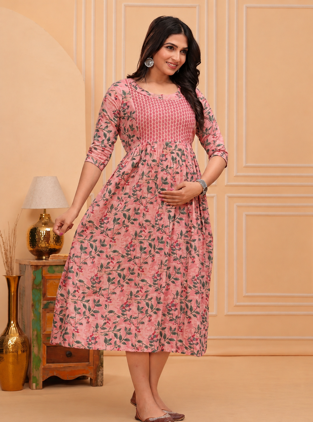 Best Moms Pure Cotton Printed Maternity & Feeding Gown
