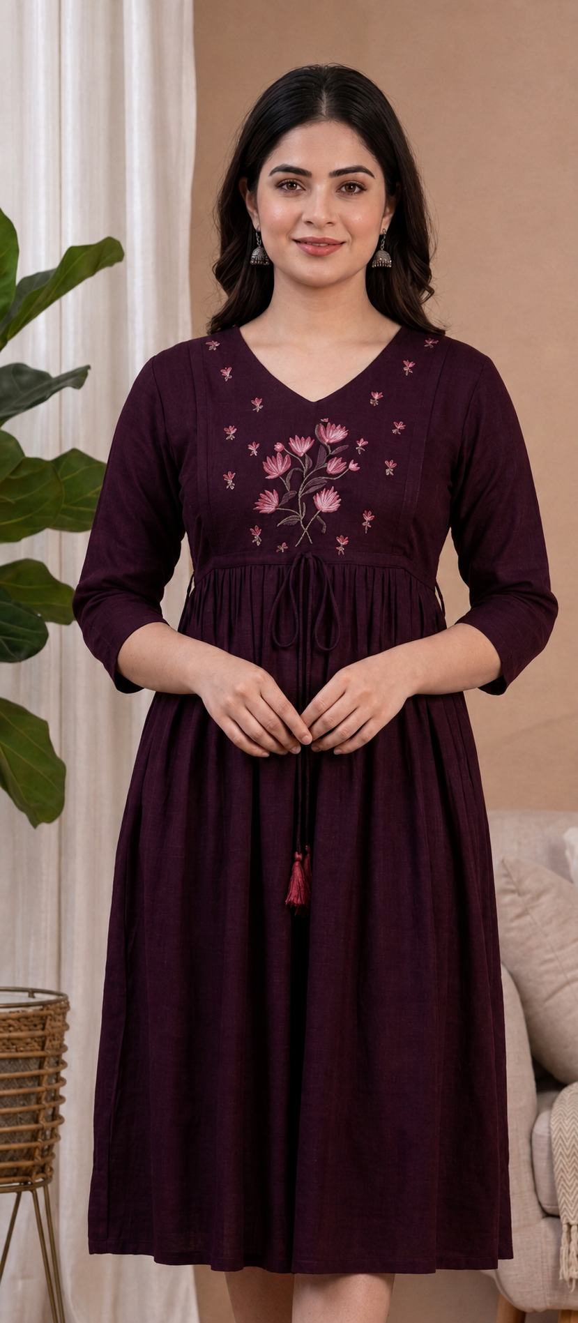 Maroon feeding maternity kurti - maternity dress -Best Moms