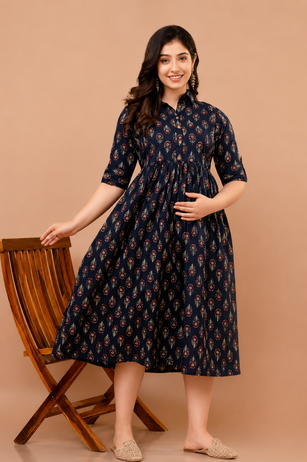 Best Moms Pure Cotton Printed Maternity & Feeding Gown
