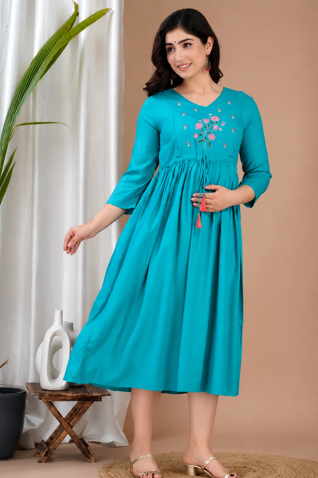 Sky Blue feeding maternity kurti - maternity dress -Best Moms